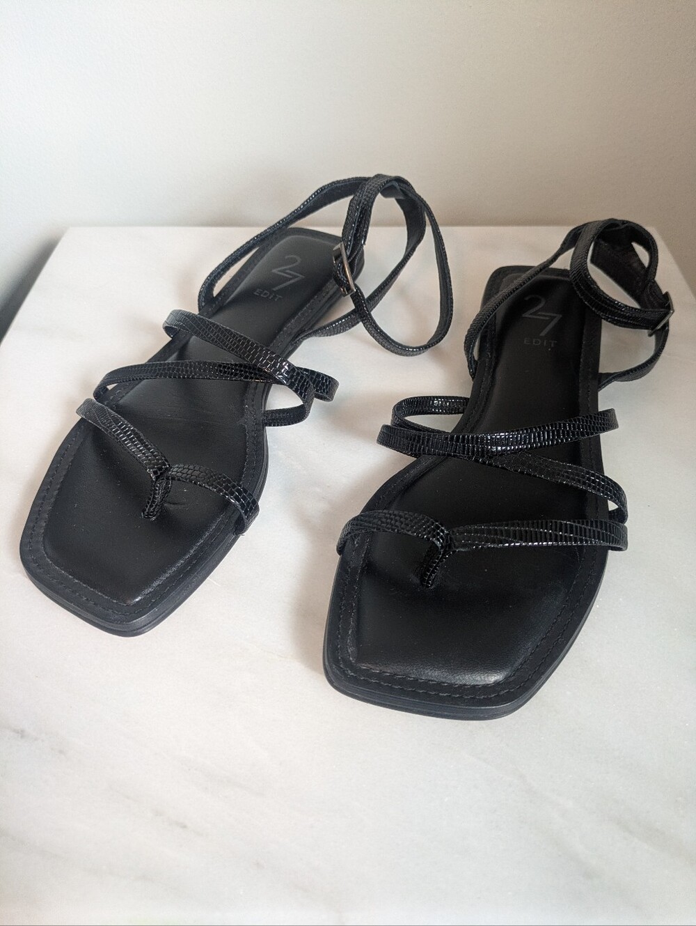 Naturalizer 27 Edit Zaley Lizard Embossed Metallic Sandal Black 6.5